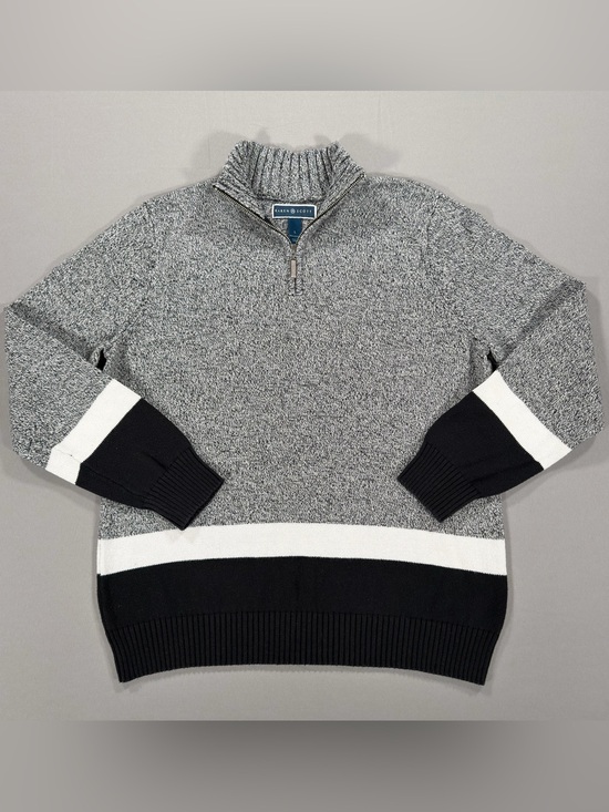 Karen Scott Sweaters - Karen Scott Women's Sweater Large L 100% Cotton Striped Grey White Black Knit